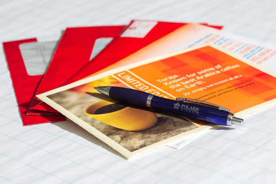 printed marketing materials on a desk